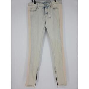 MNML Jeans Mens 36x33 Blue Skinny‎ Striped Zipper Leg Distressed Denim